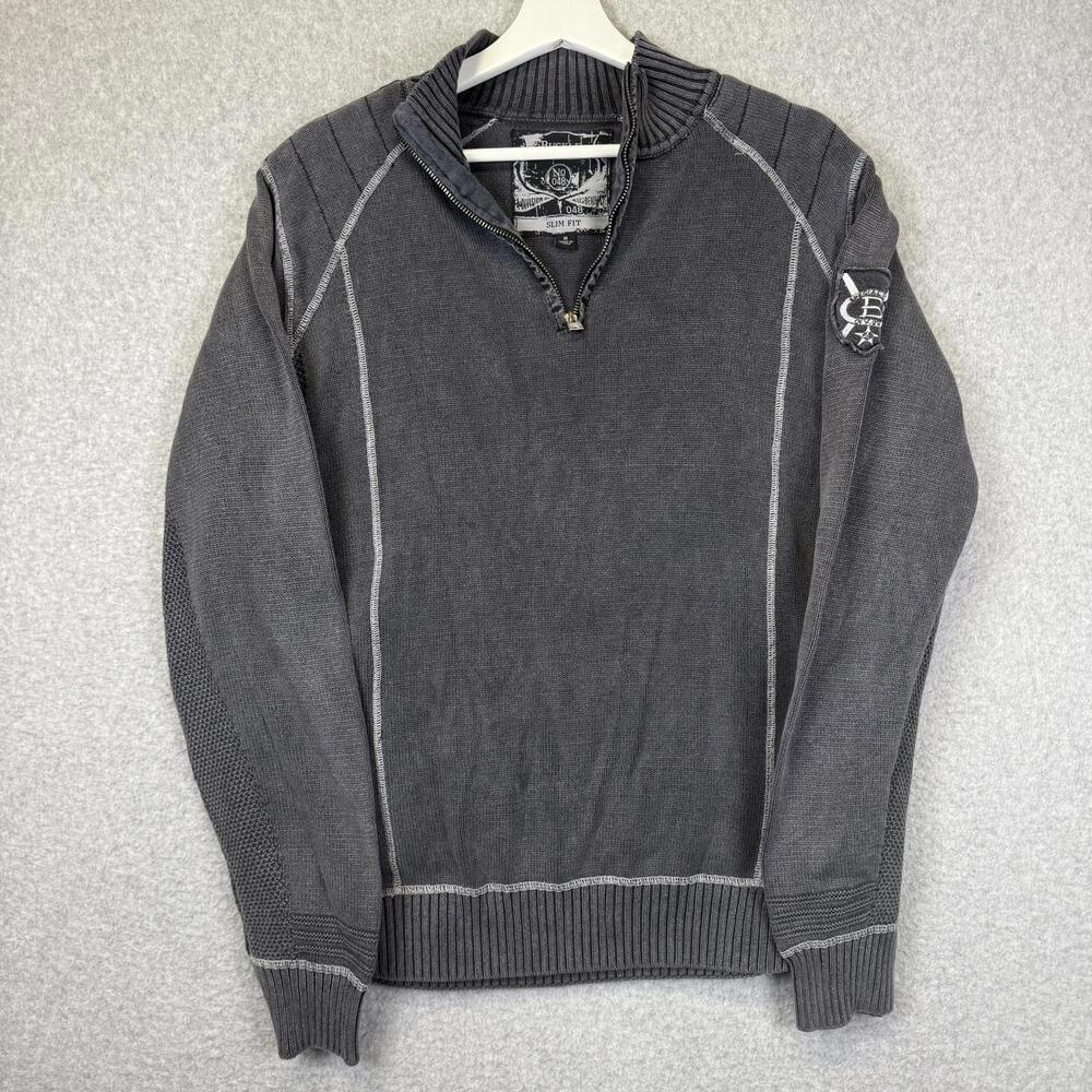 Buckle Black Label Men's Size Medium Slim Fit Black Quarter Zip Pullover Sweater